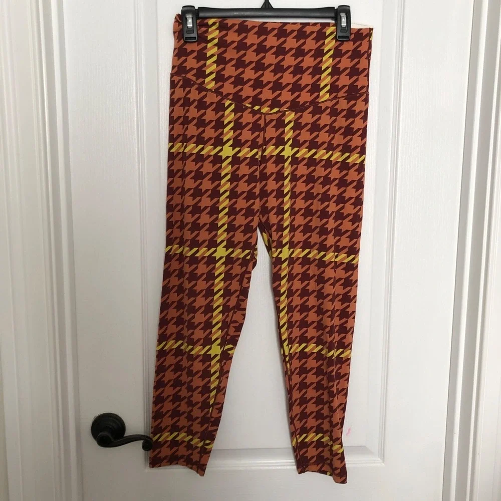 Offline By Aerie High-Rise Leggings XL Houndstooth Plaid Pattern Orange & Yellow